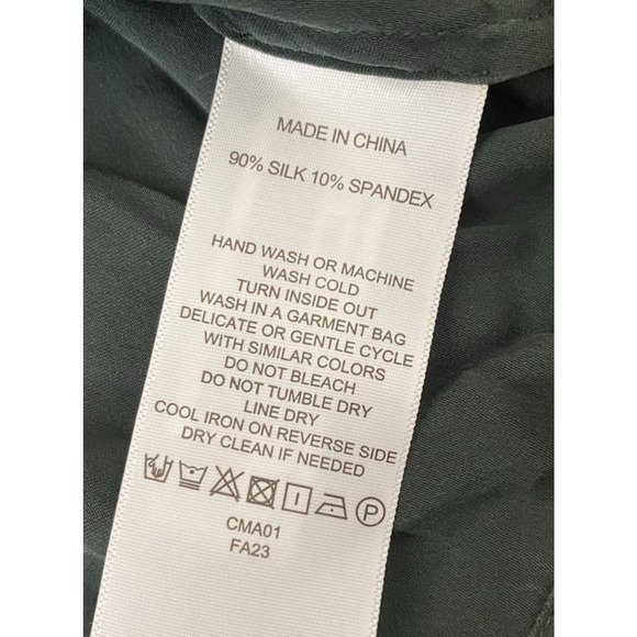 Quince Washable Stretch Silk Short Sleeve Blouse Button Up Women XS Forest Green - Picture 6 of 9